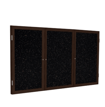 3 Door Recycled Rubber Bulletin Board with Walnut Wood Frame, 3'H x 6'W, Tan Speckled - Click to enlarge