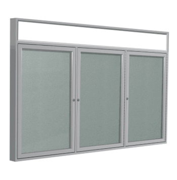 3 Door Lighted Vinyl Bulletin Board, 4'H x 8'W, Silver - Click to enlarge