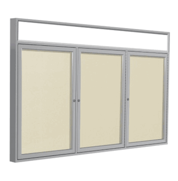 3 Door Lighted Vinyl Bulletin Board, 4'H x 8'W, Ivory - Click to enlarge
