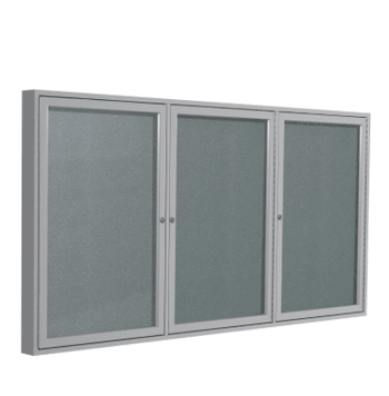 3 Door Vinyl Bulletin Board with Satin Frame, 4'H x 6'W, Stone - Click to enlarge