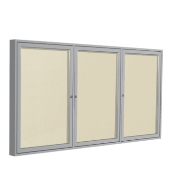 3 Door Vinyl Bulletin Board with Satin Frame, 3'H x 6'W, Ivory - Click to enlarge