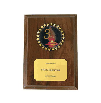 3rd Place Plaque with a Colorful Torch Emblem - Click to enlarge