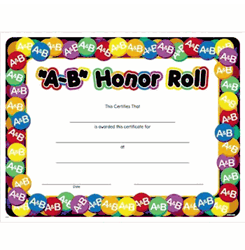 A-B Honor Roll Award Certificate - Click to enlarge