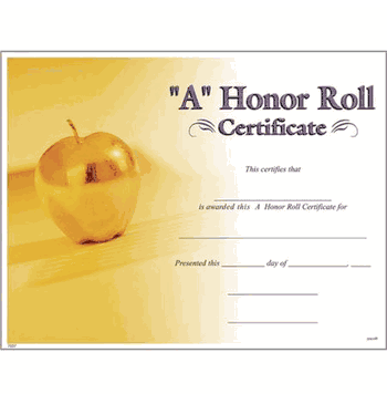 "A" Honor Roll Photo Certificate - Click to enlarge