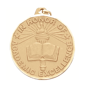 Academic Excellence (Book & Torch) - 2 Inch Diamond Cut Edge Medal with Ribbon - Click to enlarge