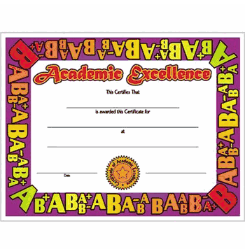 Academic Excellence Certificate - Click to enlarge