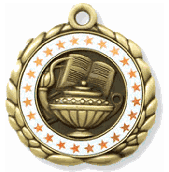 Academic Lamp and Book Medals with Personalized School, Team or Event Name - Click to enlarge