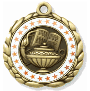 Academic Lamp and Book Medals with Personalized School, Team or Event Name - Click to enlarge