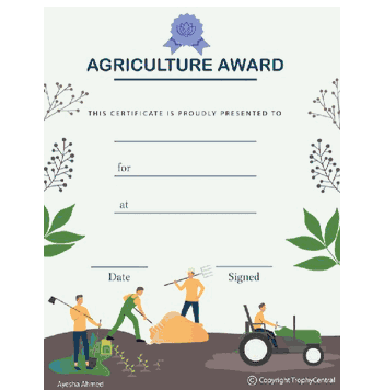 Agriculture Award Certificate - Free Template - Click to enlarge