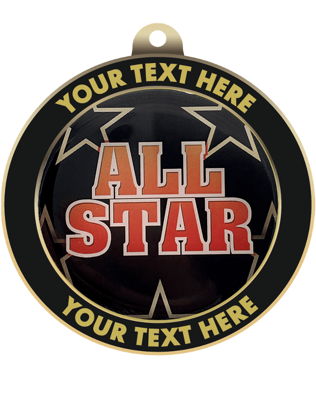 All Star Rounded Photo Colorful All Star Insert Medals with Personalized Front Rim