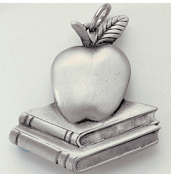 Apple & Books Pewter Keychain - Click to enlarge