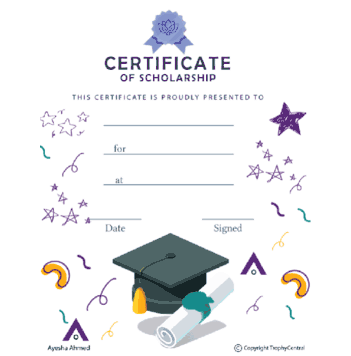 Award of Scholarship Certificate - Free Template - Click to enlarge