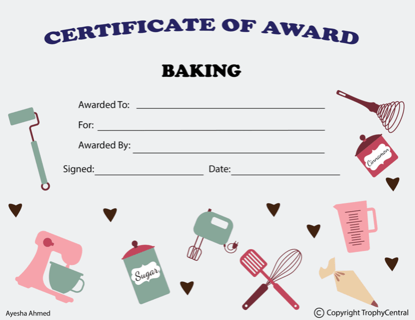 Free Baking Certificate Template TrophyCentral