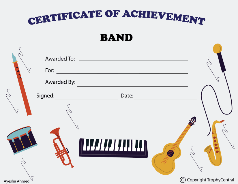 Free Band Achievement Certificate Template | TrophyCentral