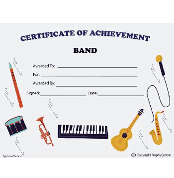 Band Achievement Award Certificate - Free Template - Click to enlarge