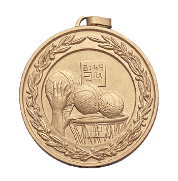 Basketball Hoop & Balls: 2" Olympic-Style J-Series Medal - Click to enlarge