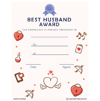 Best Husband Award Certificate - Free Template - Click to enlarge