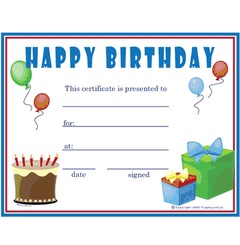 Birthday Award Certificate (Boy) - Free Template - Click to enlarge