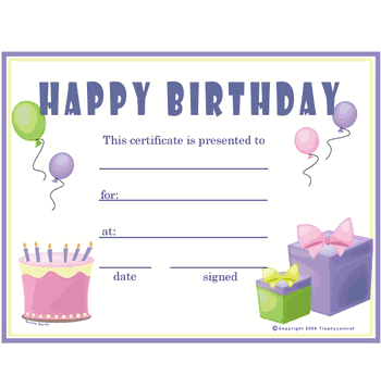 Birthday Award Certificate (Girl) - Free Template - Click to enlarge
