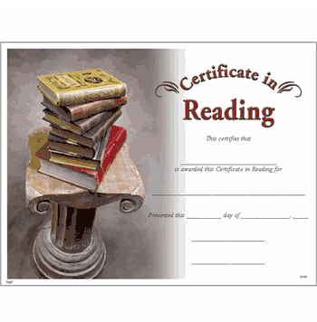 Certificate Award in Reading - Click to enlarge