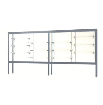 Challenger Aluminum Display Case, Plaque Fabric Back w/ Satin Natural aluminum frame finish, 66"H x 144"W x 16"D - Click to enlarge