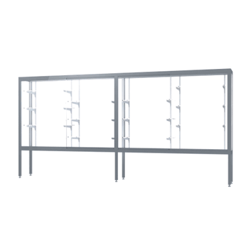 Challenger Aluminum Display Case, White Laminate Back w/ Satin Natural aluminum frame finish, 66"H x 144"W x 16"D - Click to enlarge