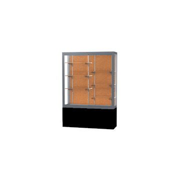 Challenger Black Laminate Display Case, Cork Back w/ Satin Natural aluminum frame finish, 66"H x 48"W x 16"D - Click to enlarge