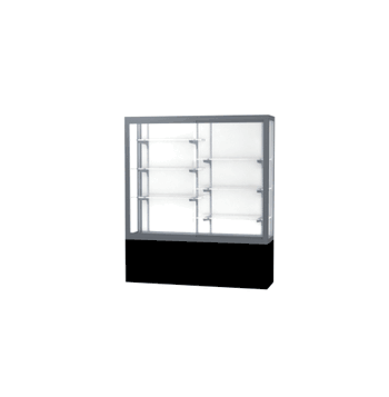 Challenger Black Laminate Display Case, White Laminate Back w/ Satin Natural aluminum frame finish, 66"H x 60"W x 16"D - Click to enlarge