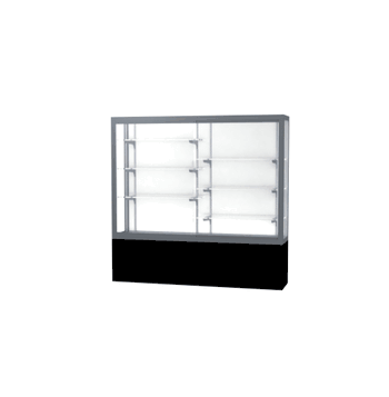 Challenger Black Laminate Display Case, White Laminate Back w/ Satin Natural aluminum frame finish, 66"H x 72"W x 16"D - Click to enlarge