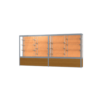 Challenger Light Oak Vinyl Display Case, Cork Back w/ Satin Natural aluminum frame finish, 66"H x 144"W x 16"D - Click to enlarge