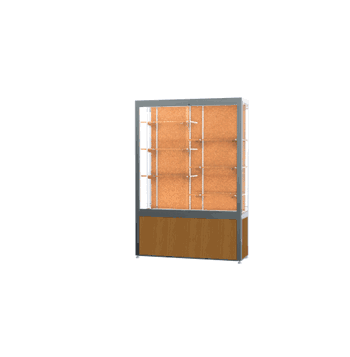 Challenger Light Oak Vinyl Display Case, Cork Back w/ Satin Natural aluminum frame finish, 66"H x 48"W x 16"D - Click to enlarge