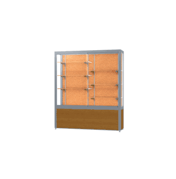 Challenger Light Oak Vinyl Display Case, Cork Back w/ Satin Natural aluminum frame finish, 66"H x 60"W x 16"D - Click to enlarge