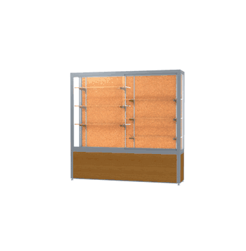 Challenger Light Oak Vinyl Display Case, Cork Back w/ Satin Natural aluminum frame finish, 66"H x 72"W x 16"D - Click to enlarge