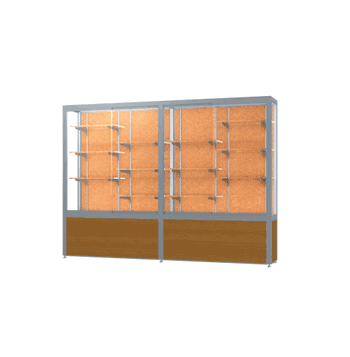 Challenger Light Oak Vinyl Display Case, Cork Back w/ Satin Natural aluminum frame finish, 66"H x 96"W x 16"D - Click to enlarge
