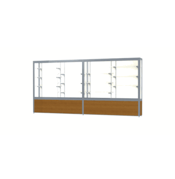 Challenger Light Oak Vinyl Display Case, Plaque Fabric Back w/ Satin Natural aluminum frame finish, 66"H x 144"W x 16"D - Click to enlarge