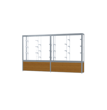 Challenger Light Oak Vinyl Display Case, White Laminate Back w/ Satin Natural aluminum frame finish, 66"H x 120"W x 16"D - Click to enlarge