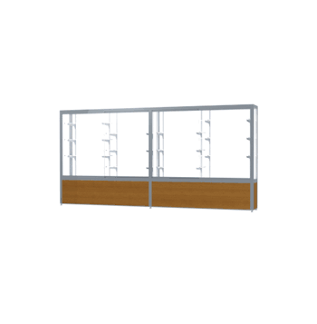 Challenger Light Oak Vinyl Display Case, White Laminate Back w/ Satin Natural aluminum frame finish, 66"H x 144"W x 16"D - Click to enlarge