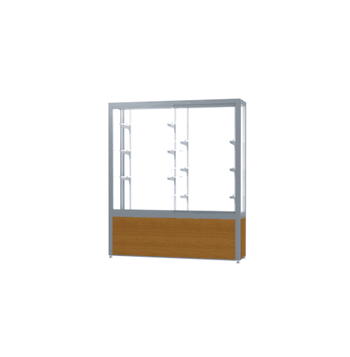 Challenger Light Oak Vinyl Display Case, White Laminate Back w/ Satin Natural aluminum frame finish, 66"H x 60"W x 16"D - Click to enlarge