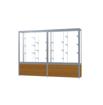 Challenger Light Oak Vinyl Display Case, White Laminate Back w/ Satin Natural aluminum frame finish, 66"H x 96"W x 16"D - Click to enlarge