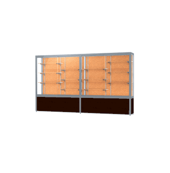 Challenger Walnut Vinyl Display Case, Cork Back w/ Satin Natural aluminum frame finish, 66"H x 120"W x 16"D - Click to enlarge
