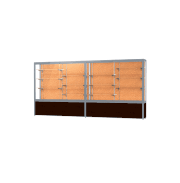 Challenger Walnut Vinyl Display Case, Cork Back w/ Satin Natural aluminum frame finish, 66"H x 144"W x 16"D - Click to enlarge