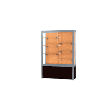 Challenger Walnut Vinyl Display Case, Cork Back w/ Satin Natural aluminum frame finish, 66"H x 48"W x 16"D - Click to enlarge