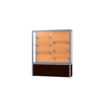 Challenger Walnut Vinyl Display Case, Cork Back w/ Satin Natural aluminum frame finish, 66"H x 60"W x 16"D - Click to enlarge