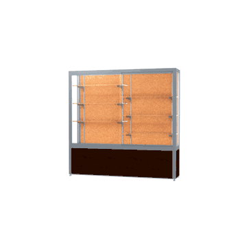 Challenger Walnut Vinyl Display Case, Cork Back w/ Satin Natural aluminum frame finish, 66"H x 72"W x 16"D - Click to enlarge