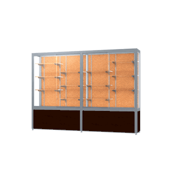 Challenger Walnut Vinyl Display Case, Cork Back w/ Satin Natural aluminum frame finish, 66"H x 96"W x 16"D - Click to enlarge