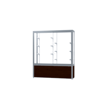 Challenger Walnut Vinyl Display Case, White Laminate Back w/ Satin Natural aluminum frame finish, 66"H x 60"W x 16"D - Click to enlarge