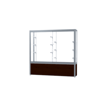 Challenger Walnut Vinyl Display Case, White Laminate Back w/ Satin Natural aluminum frame finish, 66"H x 72"W x 16"D - Click to enlarge