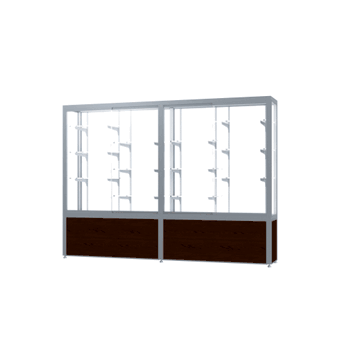 Challenger Walnut Vinyl Display Case, White Laminate Back w/ Satin Natural aluminum frame finish, 66"H x 96"W x 16"D - Click to enlarge