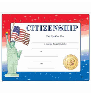 Citizenship Certificate with Flag - Click to enlarge