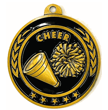 Cheer Megaphone 2 1/4" Antique Gold Medal - Click to enlarge